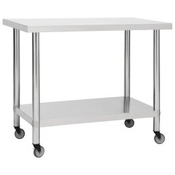 Gossi masa de lucru bucatarie cu roti, 100x45x85 cm, otel inoxidabil