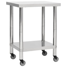 Gossi masa de lucru bucatarie cu roti, 80x30x85 cm, otel inoxidabil