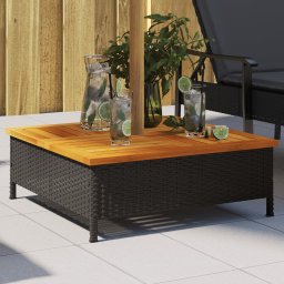 Gossi masca suport umbrela de soare negru 70x70x25cm poliratan/acacia