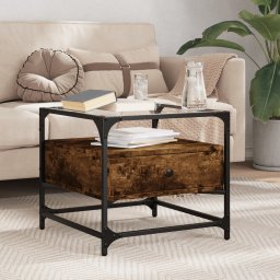 Gossi masuta cafea blat din sticla stejar fumuriu 50x50x45 cm otel