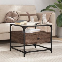 Gossi masuta cafea cu blat din sticla stejar maro 50x50x45 cm otel