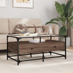 Gossi masuta cafea cu blat din sticla stejar maro 98,5x50x45 cm otel