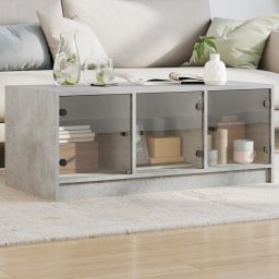 Gossi masuta de cafea cu usi din sticla, gri beton, 102x50x42 cm