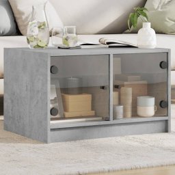 Gossi masuta de cafea cu usi din sticla, gri beton, 68x50x42 cm
