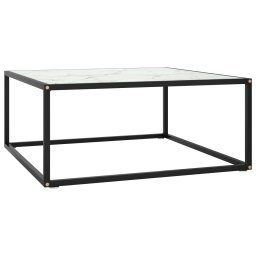 Gossi masuta de cafea, neagra cu sticla alba marmorata, 80x80x35 cm
