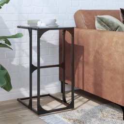 Gossi masuta laterala blat din sticla neagra 40x30x61,5 cm otel