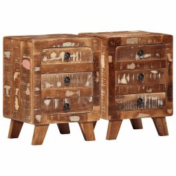 Gossi noptiera 2 buc 37x32x50 cm lemn masiv recuperat