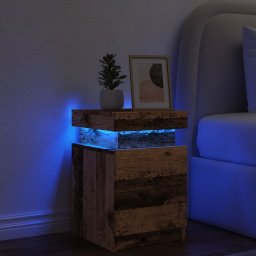 Gossi noptiera cu led, lemn invechit, 35x39x55 cm, lemn prelucrat