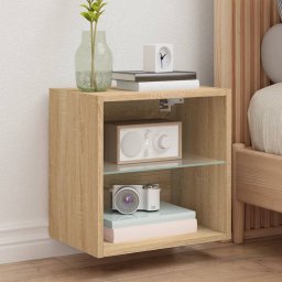 Gossi noptiera cu lumini led montata pe perete, stejar sonoma