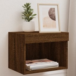 Gossi noptiera cu lumini led montate pe perete 2 buc stejar maro