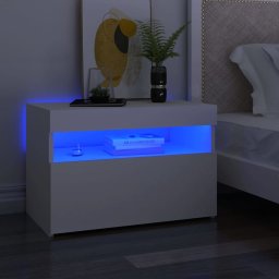 Gossi noptiera cu lumini led, alb, 60x35x40 cm, lemn prelucrat