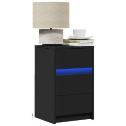 Gossi noptiera cu lumini led, negru, lemn prelucrat