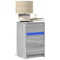 Gossi noptiera cu lumini led, sonoma gri, lemn prelucrat