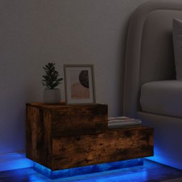 Gossi noptiera cu lumini led, stejar fumuriu, 70x36x40,5 cm