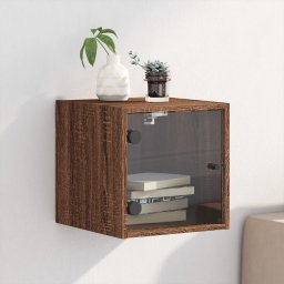 Gossi noptiera cu usa din sticla, stejar maro 35x37x35 cm