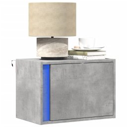 Gossi noptiera montata pe perete cu lumini led, gri beton