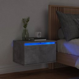 Gossi noptiera montata pe perete cu lumini led, gri beton