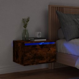 Gossi noptiera montata pe perete cu lumini led, stejar fumuriu