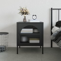 Gossi noptiera, negru, 50x35x60 cm, sticla si otel
