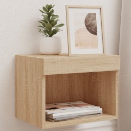 Gossi noptiere cu lumini led montate pe perete, 2 buc., stejar sonoma