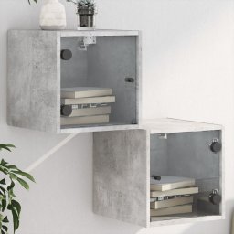 Gossi noptiere cu usi din sticla, 2 buc., gri beton, 35x37x35 cm