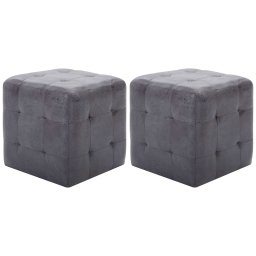 Gossi noptiere, 2 buc., gri, 30x30x30 cm, piele intoarsa ecologica