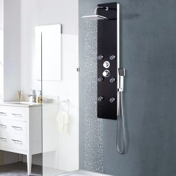 Gossi panou de dus din sticla, 25x44,6x130 cm, negru