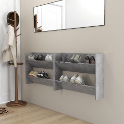 Gossi pantofare de perete, 2 buc., gri beton, 80x18x60 cm, pal