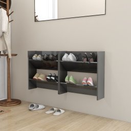 Gossi pantofare de perete, 2 buc., gri extralucios, 60x18x60 cm, pal
