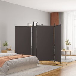 Gossi paravan de camera cu 4 panouri, maro, 346x180 cm, textil