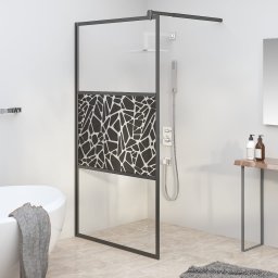 Gossi paravan de dus walk-in negru 115x195 cm sticla esg model piatra