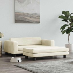 Gossi pat pentru caini cu extensie, crem, 100x50x30 cm, catifea