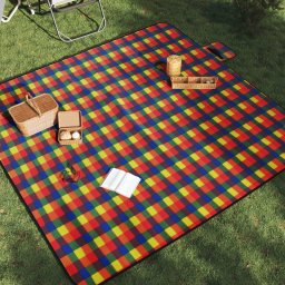 Gossi patura picnic pliabila, carouri multicolor, 200x200 cm catifea
