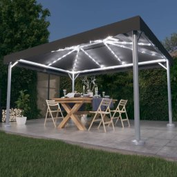 Gossi pavilion cu perdele& lumini led,antracit,400x300cm aluminiu