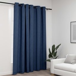 Gossi perdea opaca, aspect panza, cu ocheti, albastru, 290x245 cm