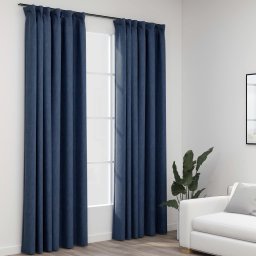 Gossi perdele opace aspect panza carlige, 2 buc, albastru, 140x225 cm