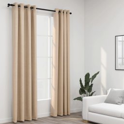 Gossi perdele opace, aspect panza, cu ocheti, 2 buc., bej, 140x245 cm