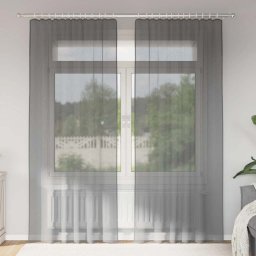 Gossi perdele voal cu bucle 2 buc gri inchis 140x245 cm