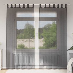 Gossi perdele voile cu buzunare pentru bare 2 buc negru
