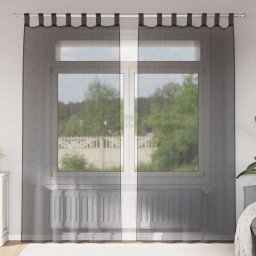 Gossi perdele voile cu buzunare pentru bare 2 buc negru