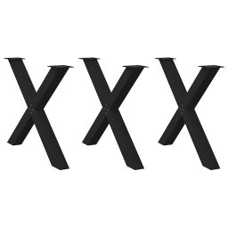 Gossi picioare pentru masa in forma x 3 buc negru 90x(72-73) cm otel