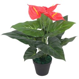 Gossi planta artificiala anthurium cu ghiveci, 45 cm, rosu si galben