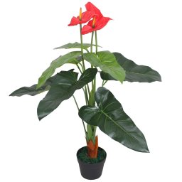 Gossi planta artificiala anthurium cu ghiveci, 90 cm, rosu si galben