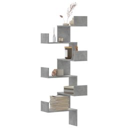 Gossi raft coltar perete gri beton 45x45x147 cm lemn prelucrat