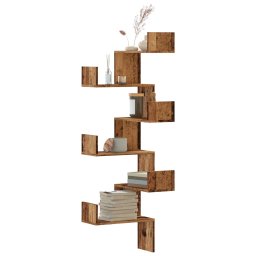 Gossi raft coltar perete lemn vechi 45x45x147 cm lemn prelucrat