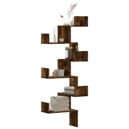 Gossi raft coltar perete stejar fumuriu 45x45x147 cm lemn prelucrat