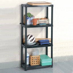 Gossi raft de depozitare cu 4 polite, negru, 61x30,5x130 cm, plastic