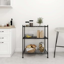 Gossi raft de depozitare, 3 niveluri, negru, 60 x 35 x 76 cm, 150 kg