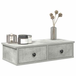 Gossi raft de perete cu sertare gri beton 60x25x15 cm lemn prelucrat