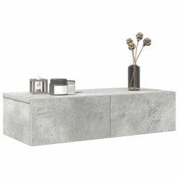 Gossi raft de perete cu sertare gri beton 60x26,5x15cm lemn prelucrat